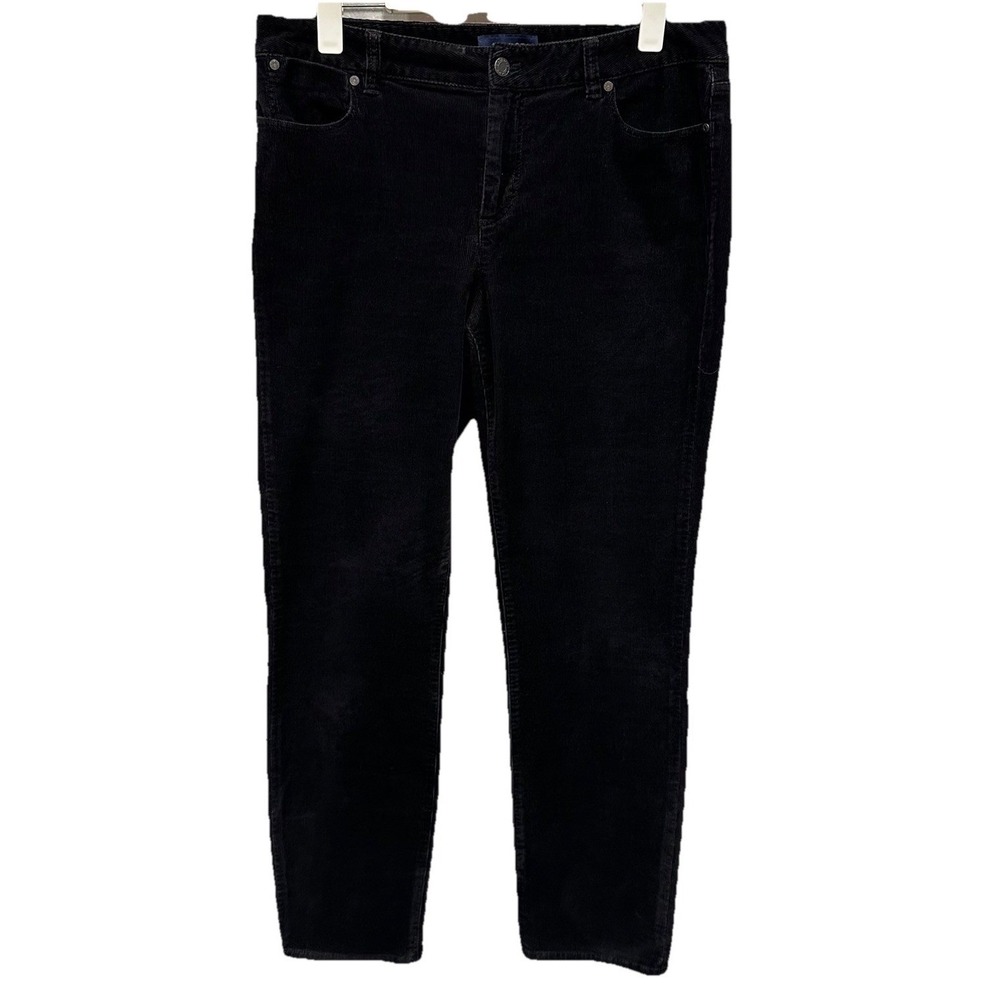 Talbots Signature Pants Women's 12 Black Corduroy Straight Bootcut Leg Stretch